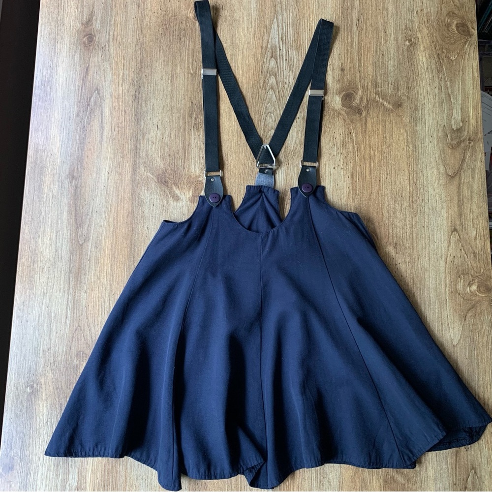 Vintage Suspenders Skirt XS 90s Mini Blue